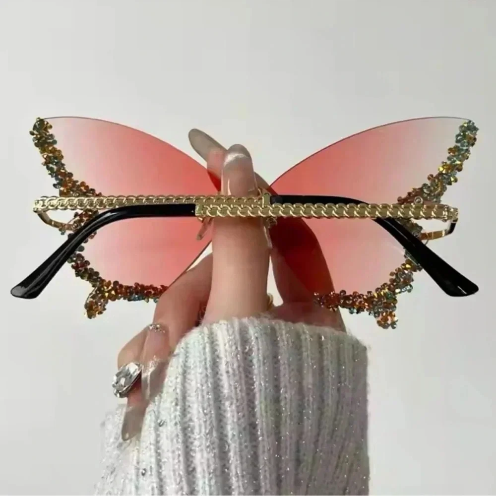 Pink Butterfly Crystal Sunglasses - Picture 6 of 7